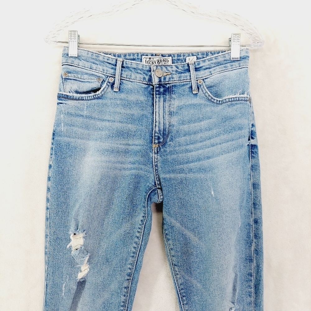 Lucky Brand Blue Mid-Rise Destroyed Cut-Off Skinny Jeans 2516 - Picture 3 of 10